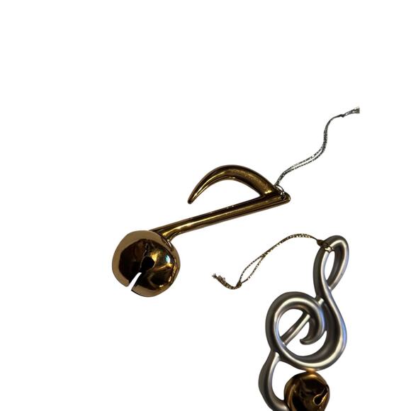 Lot 4 Music Note Ornaments Treble Clef Notes Brass Horn Jingle Bells Christmas - Picture 5 of 8